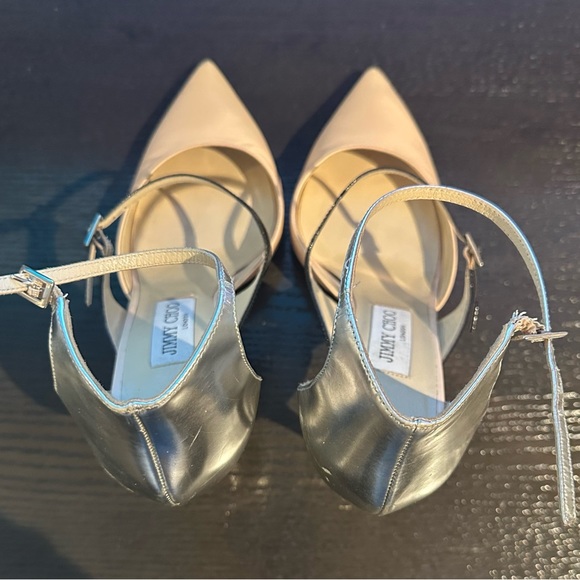 Jimmy Choo Typhon blush pink & metallic silver ankle strap pointed toe pumps - Picture 5 of 14